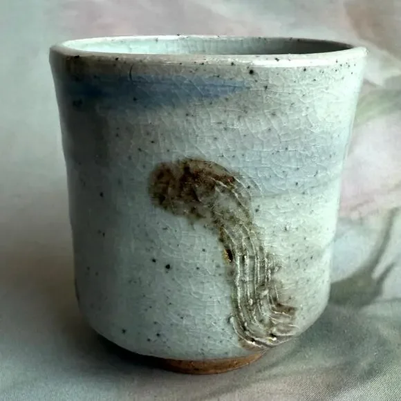 Vintage MCM Japanese Style Artisan Tea-Ware Stoneware Three Tea Cups & Bowl